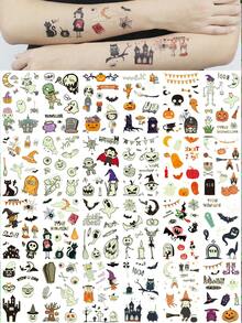 8 片夜光万圣节临时纹身贴纸 - 南瓜、幽灵、城堡、女巫、蝙蝠等图案 | 漂亮、酷炫、可爱的假纹身 | 派对妆容和舞会身体装饰 | 送给家人和朋友的最佳礼物 | DIY 装饰 - 彩色 - 查看 5