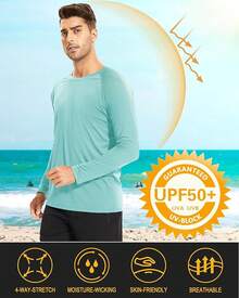 Men's Long Sleeve Shirts UPF 50+ UV Sun Protection Athletic Shirts For Hiking Running Workout Rash Guard-2025 - Lago Azul - Ver 8