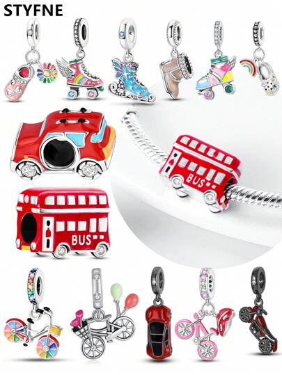 STYFNE 1 pieza Colgante con dijes de bicicleta, bota de nieve, zapato de patinaje sobre hielo, girasol, carruaje, adecuado para pulseras DIY, joyería de mujer, pequeño regalo diario