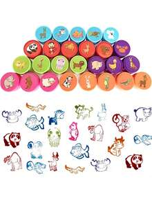 6/12/24/36pcs Cute Mini Cartoon Animal Stamps Set For Self Inking Craft Stamps For Rewards Easy To Hold Washable Ink For Fun DIY Projects And Party Favors(Random) - Multicolor - View 4