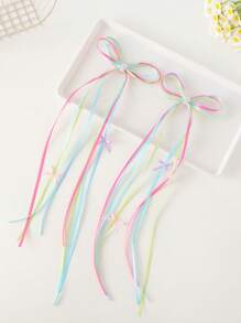 2pcs Girls Sweet Cute Delicate Ballet Style Hair Clips/Pins, Colorful Ribbon Bowknot Rhinestone Flower Decor Hair Clips