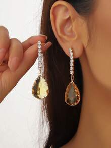 四色方晶锆石吊坠耳环 - 金色/银色/玫瑰金/黑色镀锌合金 - 闪亮时尚珠宝礼物 - 三角形耳環 - 查看 2