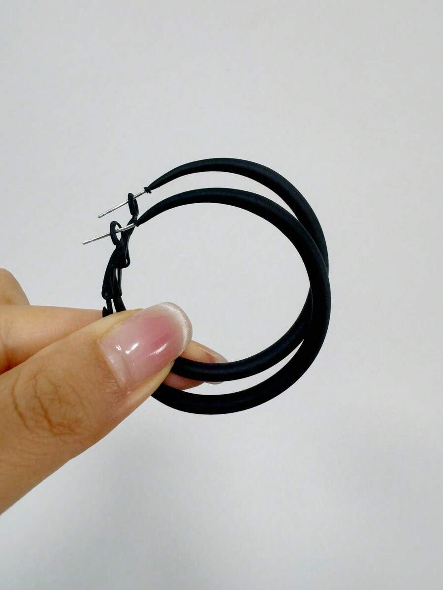 1 Pair Colorful Enameled Geometric Hoop Earrings, Oversized Candy Color Round Drop Earrings Accessories For Women - Light Blue - View 1