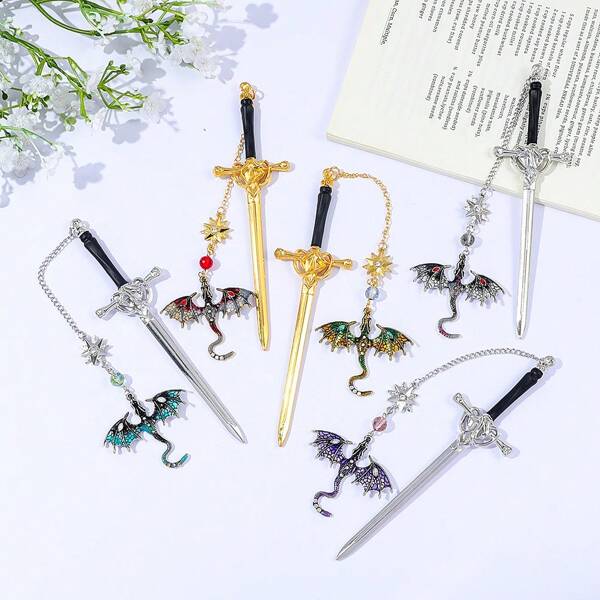 1/5 piezas Marcadores de libros de metal con diseño de alas de dragón fantasía, accesorios de lectura, regalos de fantasía para fans de la ficción, regalos de inauguración de temporada para la semana de los estudiantes de primer año, artículos de papelería para estudiar