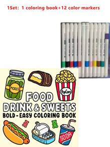 1pc Food Drink Sweets:Easy 52page Coloring Book For Adults And Teens, Colouring Book Super Cute Designs Of Cozy, Hygge Spaces For Relaxation (Cozy Spaces Coloring) .Back To School A Relaxing Gift For Friends, Couples, And Family . Painting Kit