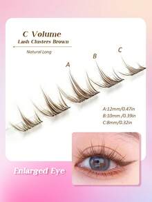 Rikuaild 100片卡通风格C型卷翘自然DIY浅棕色簇状假睫毛，棕色短柄透明睫毛，可爱卡通眼妆效果，适合日韩卡通风格眼妆，睫毛簇，单根睫毛，假睫毛 - D - 查看 3