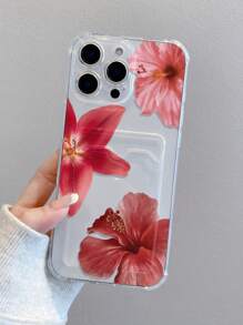 1pc Red Lily Flower Transparent Shockproof TPU Phone Case, Suitable As Holiday Gift Compatible With IPhone XS/XS Max/XR/11/12/13/14/15/16 Pro/Pro Max/14/15/16 Plus