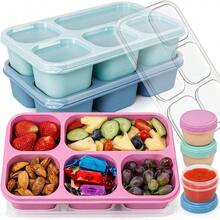 Bento Box Adult Lunchable Container - Reusable 3-Pack Snack Box Containers With 5-Compartment & 3pc Dressing Cups, Storage For Meal Prep, School, Work (Dark & Clear Lids)  You Can Also Reheat Food In The Microwave For Up To 3 Minutes Using The Container.Just Add To The Top Shelf Of The Dishwasher.Hand Washing Is Recommended For The Lid