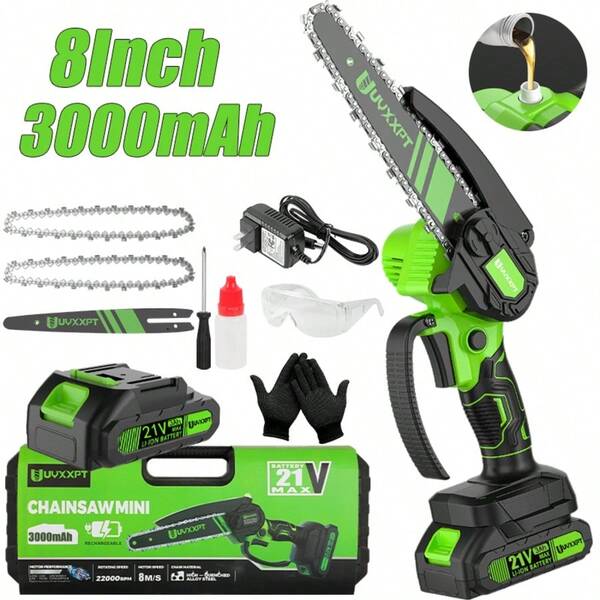8 Inch Handheld Electric Portable Power Chainsaw Cordless, With 1*3000mAh Batteries, Great For Tree Trimming Wood Woking & Cutting, Outdoor Tools & Gadget For Man, Gardening Must Have Supplies & Equipment, Best Gifts For Him