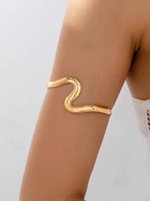 1pc Fashionable Geometric Wave Open Bangle, Smooth Minimalist Asymmetrical Arm Cuff, Suitable For Vacation And Daily Wear