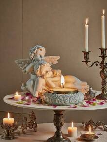 1 pezzo Portacandela in stile retrò a forma di angelo, decorazione da tavolo in stile nordico per l'ingresso di casa, artigianato in resina