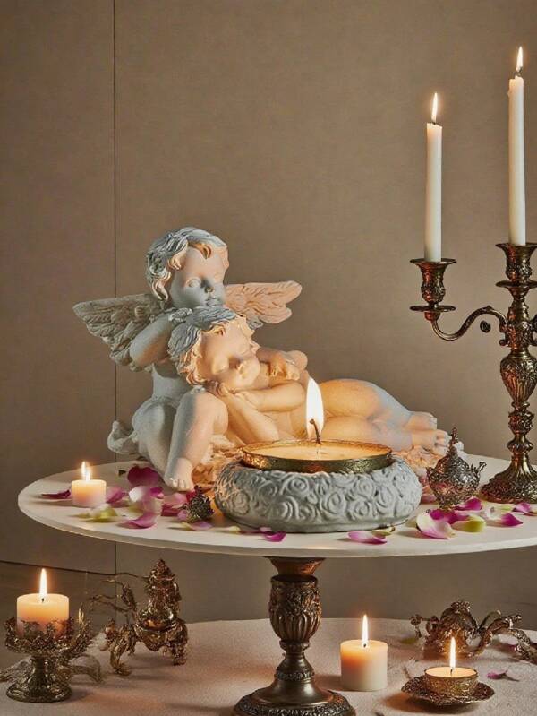 1 pezzo Portacandela in stile retrò a forma di angelo, decorazione da tavolo in stile nordico per l'ingresso di casa, artigianato in resina