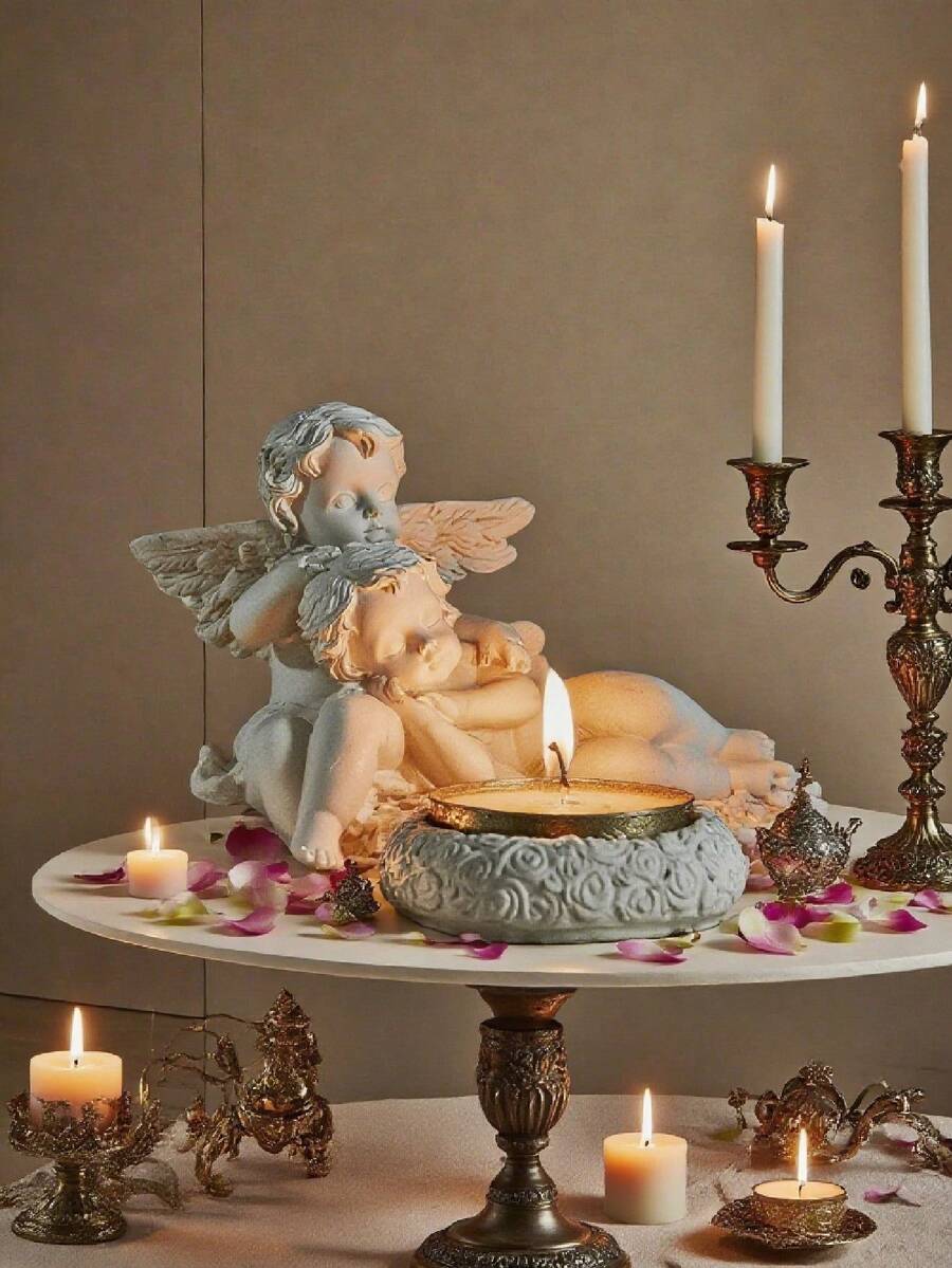 1 pezzo Portacandela in stile retrò a forma di angelo, decorazione da tavolo in stile nordico per l'ingresso di casa, artigianato in resina