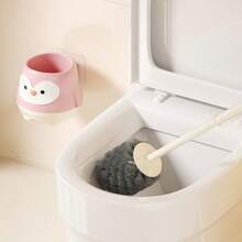 Diseño de dibujos animados lindos Cepillo de inodoro con soporte, cepillo de inodoro de baño montado en la pared, cepillo de mango largo para una limpieza a fondo