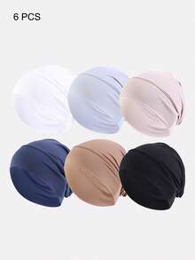 6pcs Women Elastic Headscarf Cap, Base Small Cap, Chemo Cap, Hair Care Cap, Suitable For Daily Use Hair Sleep Cap - 6-piece Set - View 3
