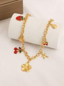 1 pièce Nouveau collier pendentif personnalisé avec éléments mélangés de fleurs, cerises, fraises et coquillages pour l'été. Convient pour la plage, les vacances, les fêtes et les festivals de musique. La longueur de la chaîne peut être personnalisée.