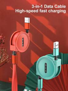 三合一1米快充线，可伸缩1/2/3线，TPE充电数据线，兼容vivo/OPPO等主流品牌，集成iOS/Android/Type-C接口 - 彩色 - 查看 8