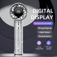 Luxury Full Diamond Portable Handheld Mini Fan, USB-C Rechargeable Turbo Fan, Speed Ajustable Quiet Fan, Summer Gift Box - trắng - Xem 5