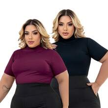Kit Of 2 Plus Size Cacharrel Women's Blouses With Ribbed Turtleneck, GG To G3 - Black and Wine - View 1