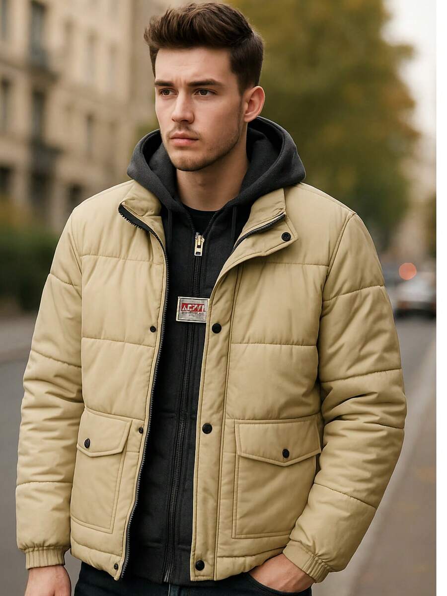 Winter Regular Fit Leather Sweatshirt Jacket - Màu be - Xem 1
