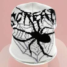 1 件 Y2K 针织提花蜘蛛图案无檐帽，冬季温暖街头嘻哈帽，采用丙烯酸秋季服装制成 - 彩色 - 查看 2