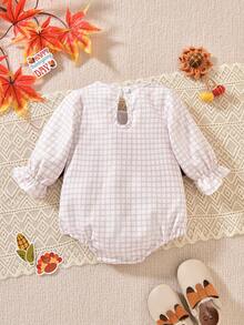 Conjunto de fiesta de Acción de Gracias para bebé niña con body de manga larga con cuello Peter Pan, bordado con eslogan y holgado