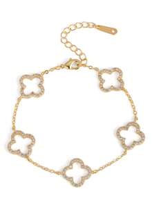 1 件奢华女士三叶草花卉水钻装饰手链，适合日常佩戴 - 手鍊 - 查看 4