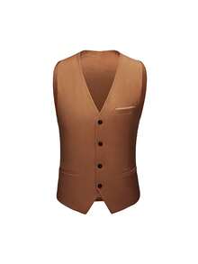 4 Pcs Men Blazer Jacket Vest Pants Tie Lapel Collar One Button For Evening Prom Dinner Wedding Banquet Men Classic Commuting Suit - 駝色 - 查看 6