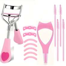 13 件睫毛夹套装，包括不锈钢睫毛分离梳、3 合 1 睫毛夹、4 支睫毛刷、5 个睫毛夹替换垫、2 支备用梳子，适合所有眼型，提供出色的卷翘效果，化妆，便宜，房间装饰，梳妆台，旅行，卧室，化妆配件，睫毛夹 - 粉色 - 查看 1