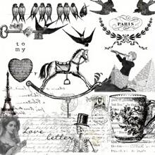 50Pcs Vintage Black And White Poster Stickers With Transparent PET Cut, Featuring Roman Numerals, Floral Patterns, Butterflies And Birdcages, Perfect For DIY Diaries, Clipboards, Mobile Phones