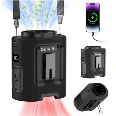 便携式腰带风扇，夹式可穿戴腰带风扇，5000mAh可充电电池供电，4档风速，13000转/分钟，颈挂式风扇，解放双手，续航20小时，适合户外旅行露营，灰色/黑色/橙色/绿色/白色/粉色