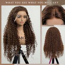 200 Density Deep Wave Lace Front Wigs Human Blended Hair 13*4 13*6 4*4 5*5 200% Density 34 Inch #4 Curly Human Blended Hair Wig For Women Brown Color HD Transparent Lace Glueless Frontal Wigs Pre Plucked With Baby Hair - Brown - View 3