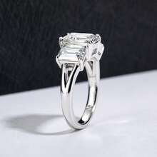ANU JEWEL 7x9mm/3.0CT 祖母绿莫桑石戒指，S925 银莫桑石结婚戒指，适合作为礼物 - 白色 - 查看 7