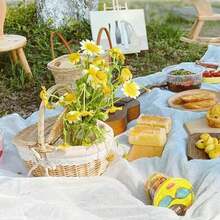 1 Pc Natural Wicker Picnic Basket - With Double Lids And Removable Linen Lining - Double Openings Design, Suitable For Camping, BBQ, Shopping, Home Storage, Home Decor, Fruit/Vegetable Storage - Decorative Edging Trim, Picnic Accessories - Multicolor - View 7