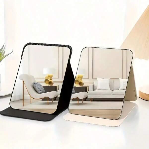 1 Piece Portable Adjustable Desktop Makeup Mirror With Frame - Stylish Black Stand For Bathroom, Office Or Dorm Decoration, Polished Glass Surface, Great For Home And Travel Use, Makeup Vanity
