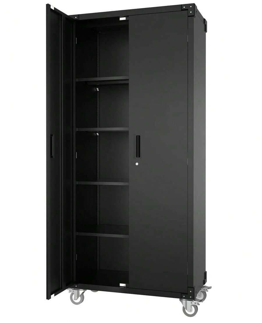 Studyset Metal Storage Cabinet 72" H With Wheels,Garage Storage Cabinet With 2 Doors And 4 Adjustable Shelves,Steel Tool Cabinet With Lock And Lockable Rolling,Storage Organization For Home,Garage,Office - Black - View 1