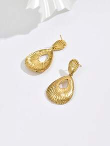 1 Cặp bông tai hình quạt bằng thép không gỉ thanh lịch dành cho phụ nữ, thiết kế tinh tế, thời trang và đa năng, thêm nét lãng mạn cho phong cách của bạn - Vàng - Xem 4