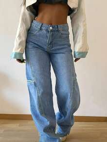 Girl's Casual High Waist Straight Leg Versatile Jeans, Suitable For Outings