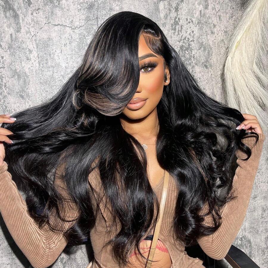 40 Inch 13x4 HD Transparent Lace Front Human Hair Wig - Body Wave 200% Density Frontal Wigs Human Hair Wigs For Women Pre Plucked With Baby Hair Natural Black Free Part - Natural Black - 查看 1