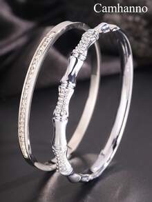 Camhanno 2pcs Of Simple And Fashionable, Elegant And Charming Stainless Steel Zirconia Different Shapes And Styles Bracelet Combination, Add Points To Your Beauty, Suitable For Daily Wear To Send Lovers/Best Friend - Yellow Gold - View 5