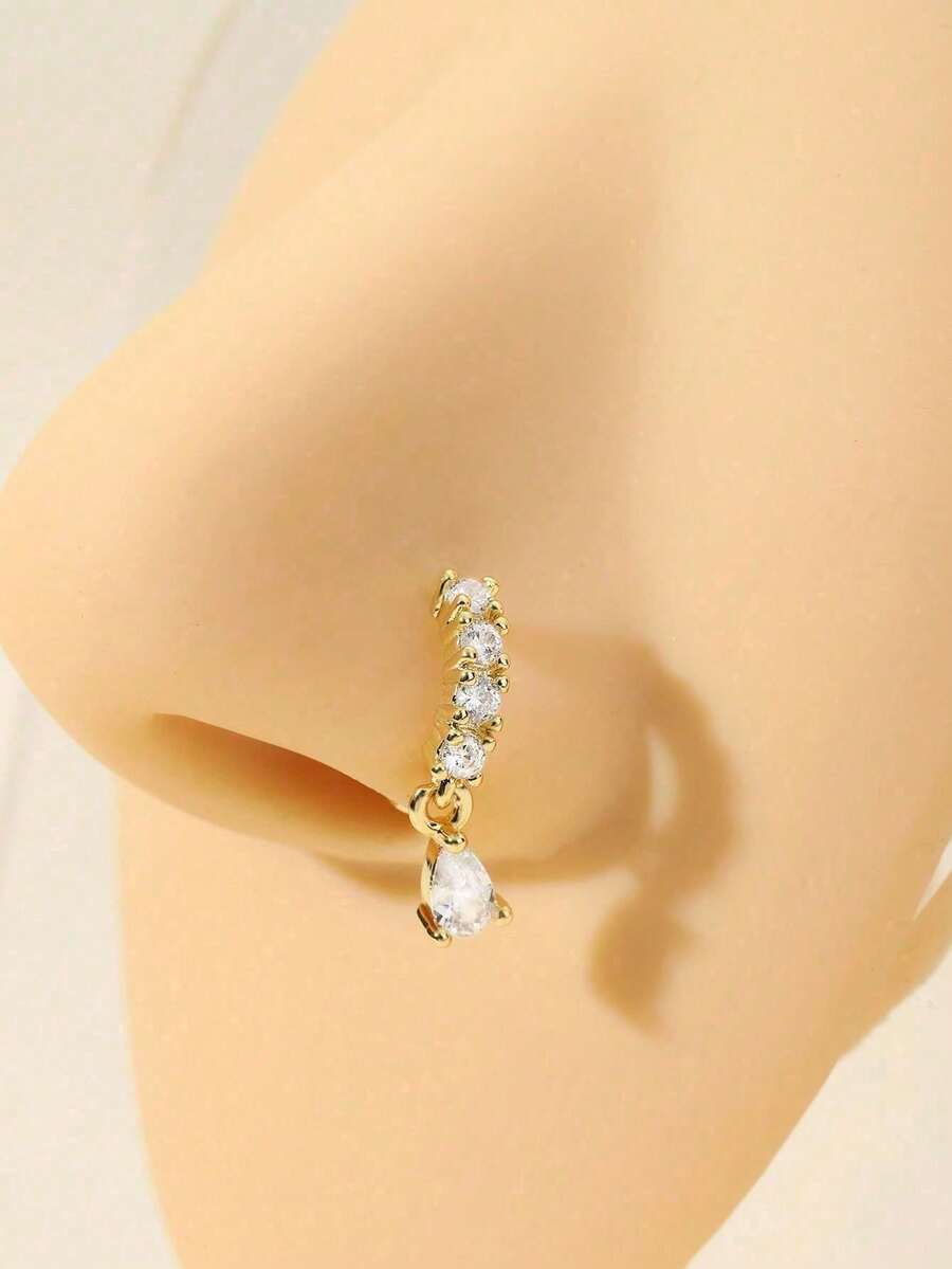 1 Pc Luxury Minimalist Set Of Micro-Solid Diamond Drop Ear Bar Claspers - Available In Gold, Rose Gold Or Silver Delicate And Exclusive Daily Commuting Accessory. - Silver - View 1
