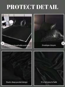 2/3pcs Fitted Sheet Set, Bedding Set, Satin Bed Sheets Set, Solid Color Skin-Friendly Bed Cover Set, Room Decor, Soft And Comfortable Bedding For Bedroom,  Deep Pocket, For Single/Twin/Full/King/Queen Bed Sizes, Machine Washable, Meticulous Gift - Black - View 10