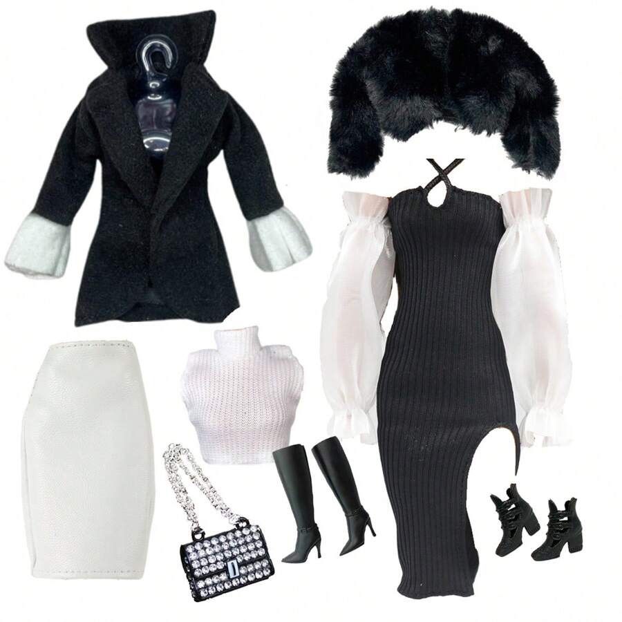 奢华时尚娃娃服装及配饰套装，适合 11.5-12 英寸时尚娃娃，1/6 BJD 娃娃衣服，经典娃娃装扮套装