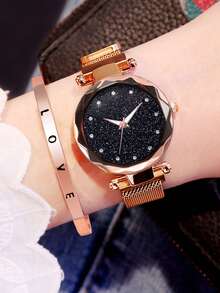 Bộ 2 đồng hồ thạch anh thời trang dáng suông hấp thụ đá sắt hình bầu trời đầy sao dành cho nữ, kết hợp với bộ trang sức vòng tay LOVE, thích hợp cho tiệc tối, lễ hội, tiệc tùng, đám cưới và đeo hàng ngày, mùa tựu trường, mùa tốt nghiệp, lễ Tạ ơn, đây là món quà tuyệt vời nhất dành cho phụ nữ. - màu đen - Xem 11