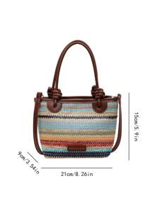 Nuova borsa a tracolla bohémien alla moda, intrecciata e colorata, decorata con etichette con lettere e tracolle indipendenti, adatta per uso quotidiano, vacanze al mare, viaggi e utilizzabile come borsa a spalla casual o a tracolla diagonale da donna
