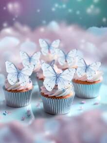48 件可食用蝴蝶蛋糕装饰，威化纸蝴蝶纸杯蛋糕装饰，仙女生日快乐蛋糕装饰，适用于结婚纪念日、婴儿派对、生日派对装饰、春夏蛋糕装饰 - 藍色 - 查看 5
