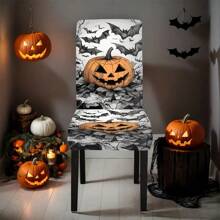 1/4/5/6/7/36pcs Halloween Theme, Pumpkins, Bats Printed Chair Covers / Chair Cover Set, Suitable For Indoor Home Restaurant, Hotel Modern Daily Decoration,Party Decoration,Wedding Decoration,Dining Room Decoration,Kitchen Decoration,Tablecloth Suitable For Square Tables, Elastic Chair Covers Can Be Washed
