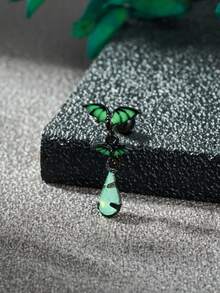 CIZME Glow-In-The-Dark Bat Piercing Jewelry Set, Including Navel Ring, Stainless Steel Nose Ring, Bat-Shaped Glow-In-The-Dark Nipple Ring, Stud Earrings, Hoop Earrings, Cartilage Earrings, Bat-Shaped Industrial Barbell, Suitable For Halloween Wear - Black - View 7