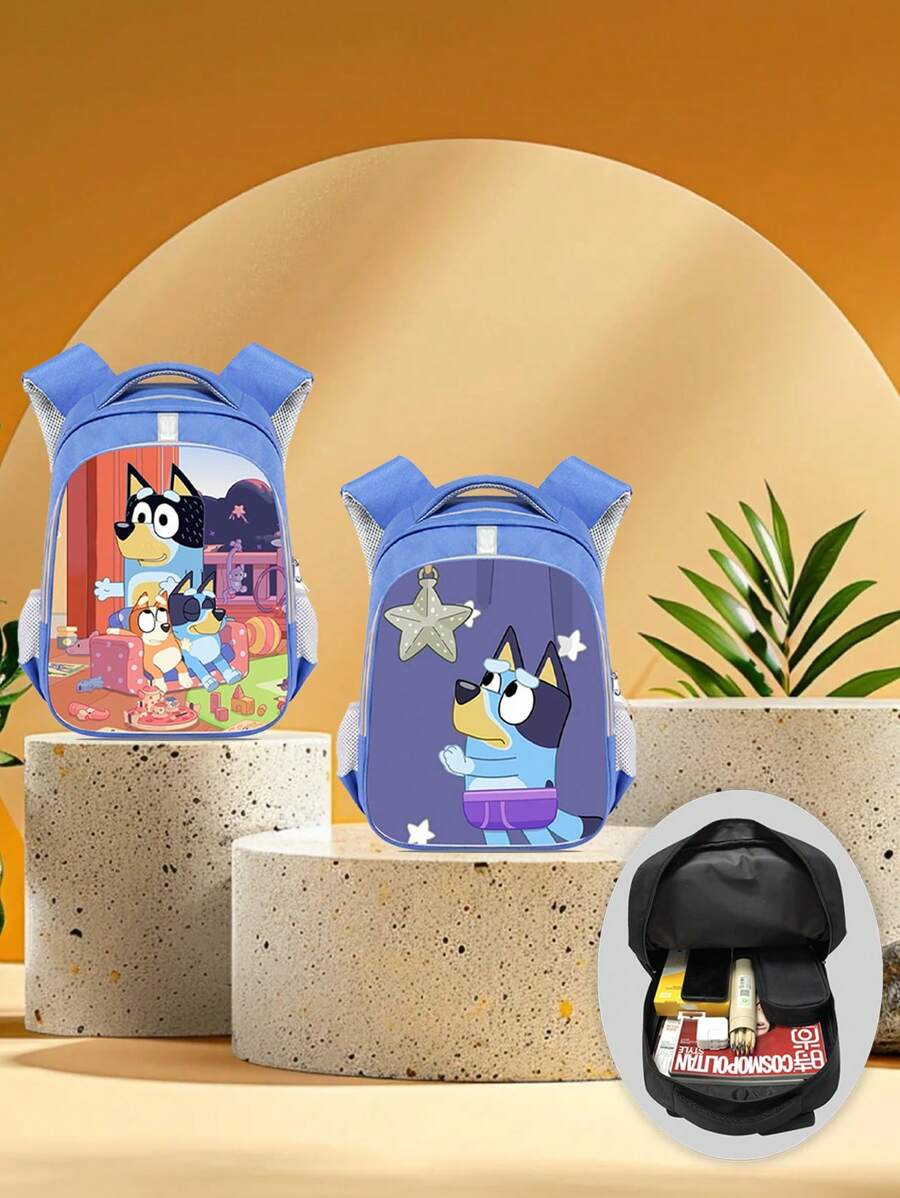 Bluey حقيبة ظهر بلوي، حقيبة مدرسية كرتونية سعة كبيرة، حقيبة مدرسية خفيفة الوزن وعادية