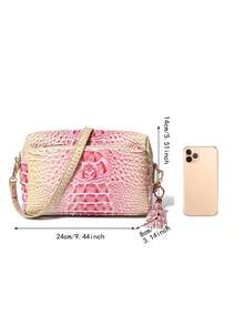 New Style Fashionable Crocodile Print Crossbody Bag, Women's Colorful Gradient Crocodile Print Small Square Bag - 13#pink+yellow - View 8